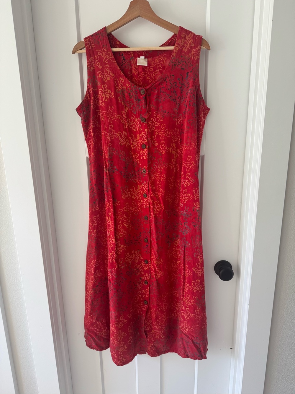 Spicy Bambo Vintage  Bohemian Terra-cotta Red Button-Front Women's Dress